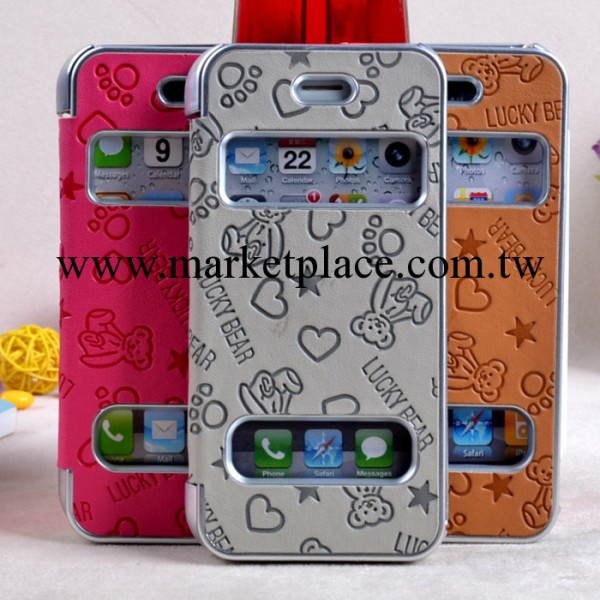iPhone5S卡通雙窗口支架皮套 iPhone5小熊翻蓋皮套 智能 書本皮套批發・進口・工廠・代買・代購