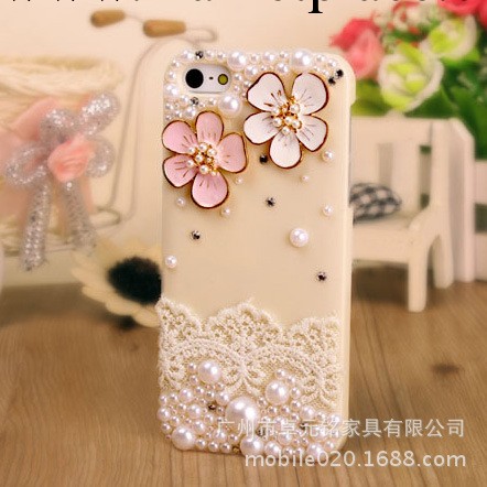 新款 蘋果5c手機保護殼 桃花蕾絲iphone5手機套 鑲鉆手機保護套工廠,批發,進口,代購