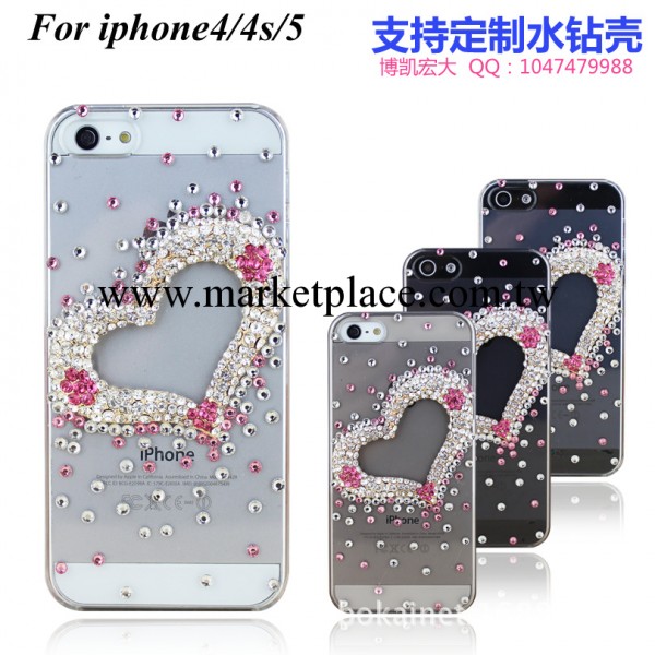 韓國新款 iphone5s手機殼水鉆粉色愛心 蘋果4/4s手機保護套批發工廠,批發,進口,代購
