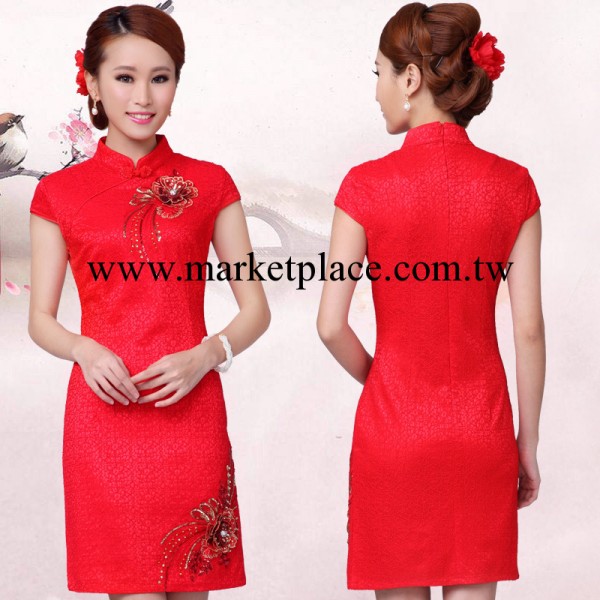2014新娘敬酒服紅色短款 結婚旗袍秋 時尚新款禮服工廠,批發,進口,代購