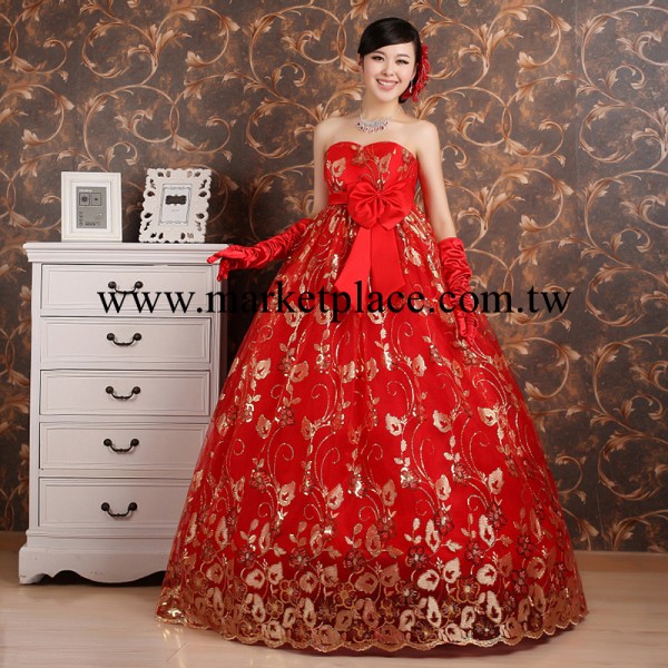 婚紗禮服2014新款紅色新娘婚紗抹胸長款齊地婚紗韓版高腰孕婦婚紗工廠,批發,進口,代購