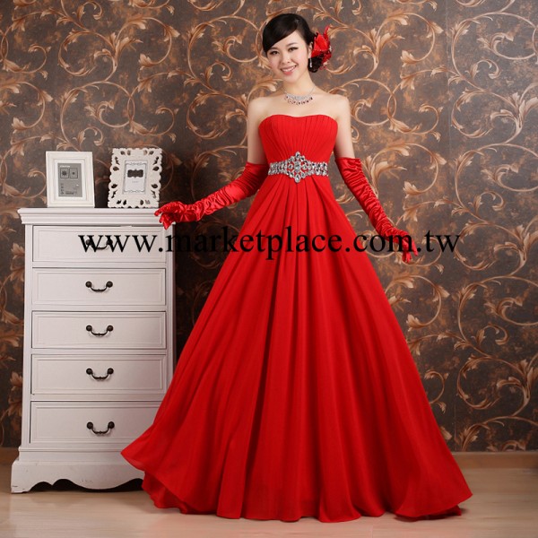 婚紗紅色 2014新款紅色長款新娘抹胸婚紗 韓版時尚婚紗 批發工廠,批發,進口,代購
