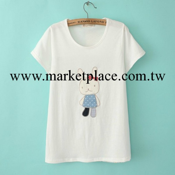 2014夏季女裝新款 全棉拼佈可愛兔子短袖T恤女款 女士T恤批發・進口・工廠・代買・代購