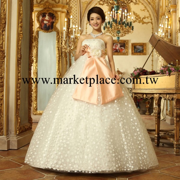 2013最新款韓版抹胸甜美公主新娘鑲鉆齊地綁帶蝴蝶結婚紗禮服批發工廠,批發,進口,代購