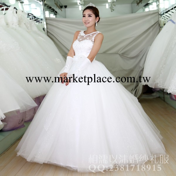 新品韓版無袖婚紗 抹胸蕾絲齊地顯瘦新款新娘結婚婚紗工廠,批發,進口,代購