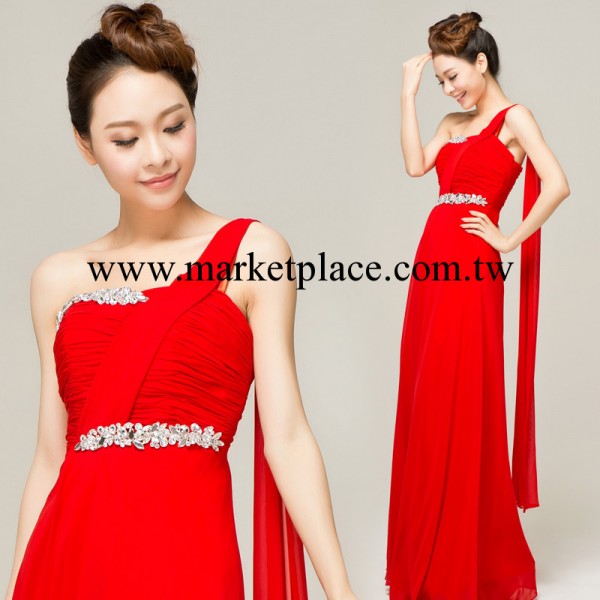 新娘禮服 紅色長款單肩結婚敬酒服 伴娘禮服齊地婚紗晚禮服L12115工廠,批發,進口,代購