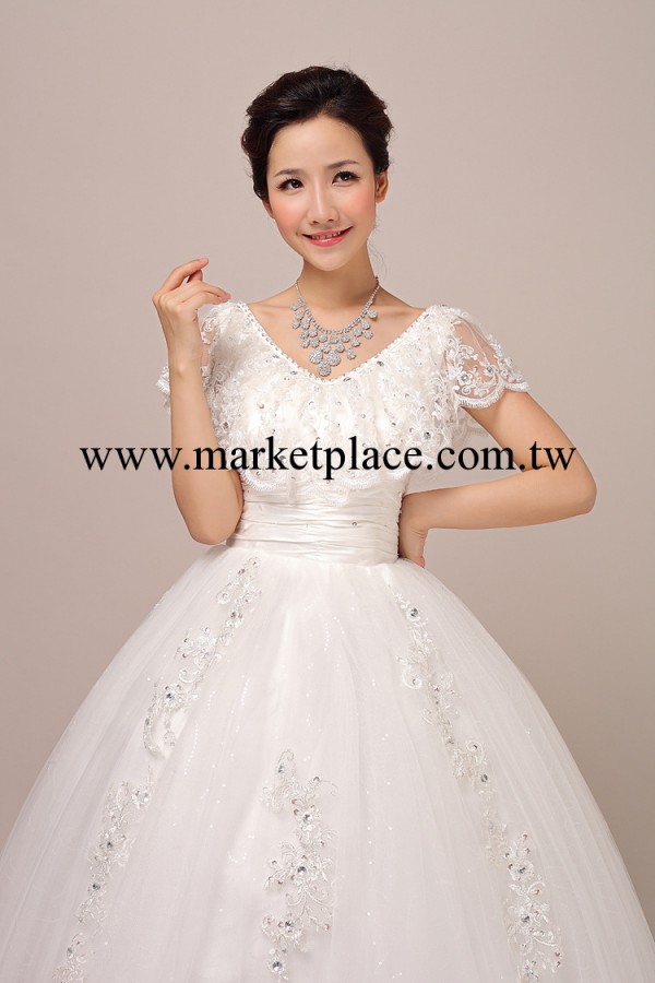 2013新款婚紗禮服 新娘結婚公主裙一字肩韓版甜美蕾絲齊地綁帶工廠,批發,進口,代購