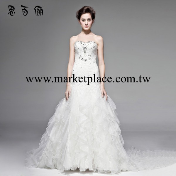 最新款歐美高檔婚紗禮服定做韓式抹胸拖尾婚紗奢華冬工廠,批發,進口,代購