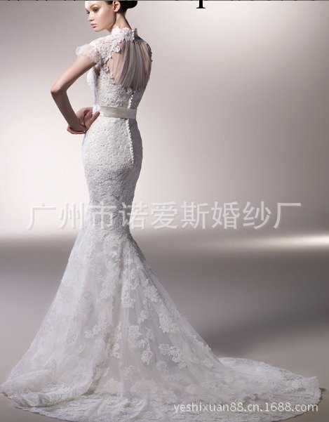 高檔婚紗廠傢 新款蕾絲魚尾小拖新娘結婚婚紗  復古婚紗禮服工廠,批發,進口,代購