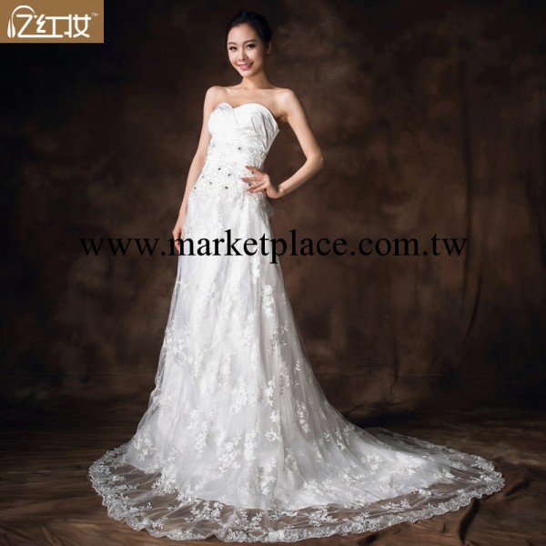 廠傢批發新款新娘 性感抹胸小拖尾婚紗 修身魚尾白色婚紗H13713工廠,批發,進口,代購