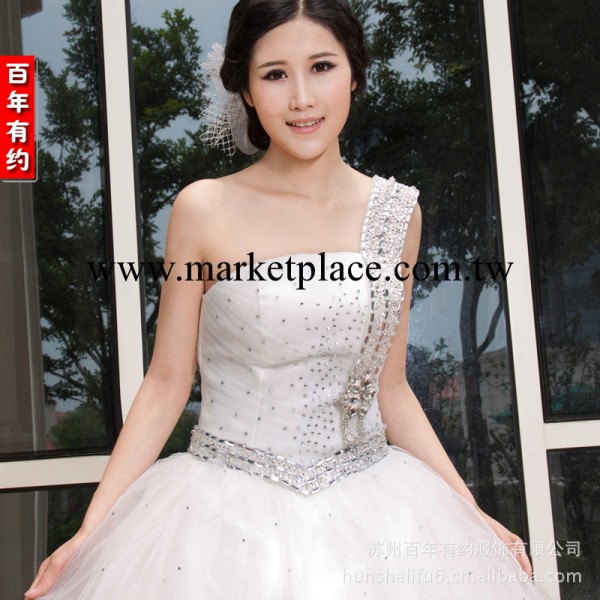 新娘婚紗 2012新款韓式單肩水鉆斜肩婚紗禮服 抹胸齊地公主甜美工廠,批發,進口,代購