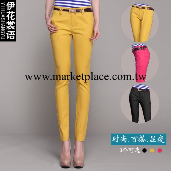 2014春季新款品牌女裝中腰顯瘦修身亮鉆裝飾女式小腳褲休閒褲女褲工廠,批發,進口,代購
