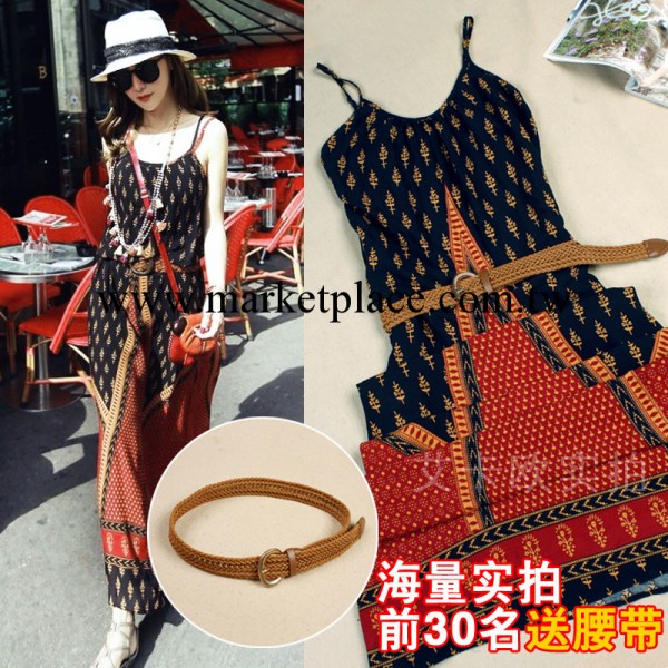 歐洲站女裝 嗆口小辣椒 品牌連衣裙 黑紅色民族風印花吊帶長裙工廠,批發,進口,代購