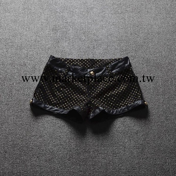 珈衣佳~歐洲站女裝 冬季新款歐美拼接真皮女式休閒短褲D507工廠,批發,進口,代購