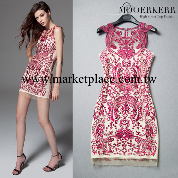 MOOERKERR2014春夏新款連衣裙【明星同款】撞色繡花背心/禮服裙工廠,批發,進口,代購
