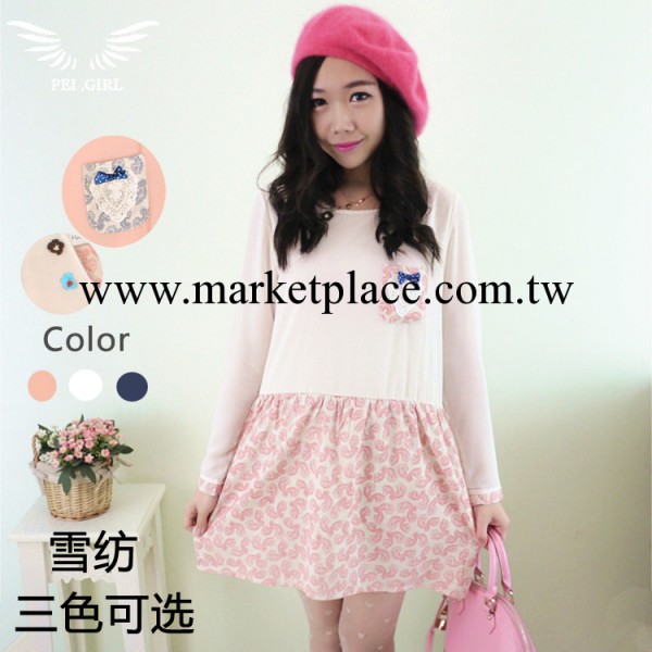 【夥拼】P.E.I.GIRL14雪紡拼接棉麻長袖連衣裙  外貿款工廠,批發,進口,代購