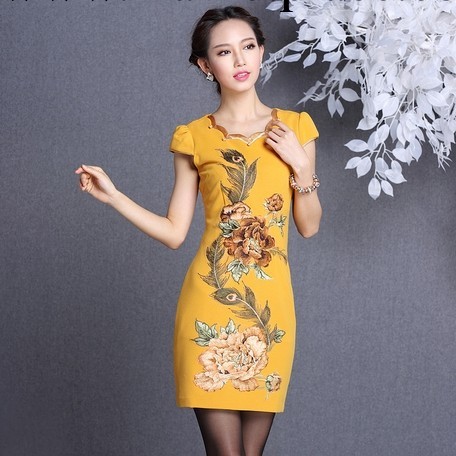 2014繡花修身顯瘦日常休閒短旗袍裙女裝 支持一件代發工廠,批發,進口,代購