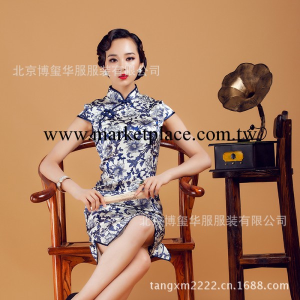 2014年3月新款夏 供應博璽華服廠傢旗袍桑蠶絲系列 青花瓷旗袍工廠,批發,進口,代購
