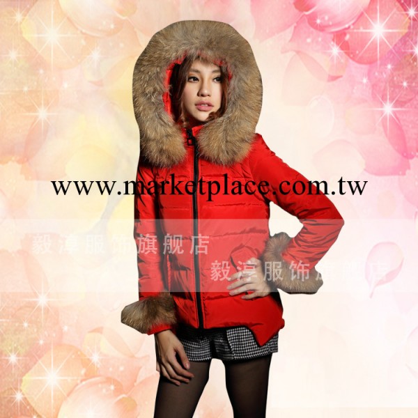 missfofo2013女式大毛領熊貓帽女式品牌羽絨衣短款廠傢現貨批發工廠,批發,進口,代購