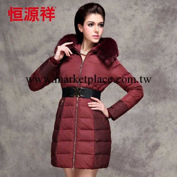 2013新款恒源祥女式中長款狐貍大毛領羽絨衣 修身潮羽絨外套2058工廠,批發,進口,代購