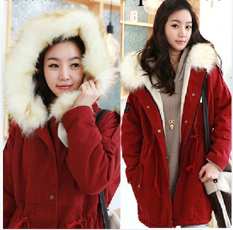 13冬季韓版女裝棉衣外套工裝羊羔毛絨毛領帶帽中長款棉服加厚4035批發・進口・工廠・代買・代購