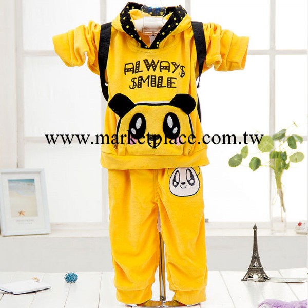 2014兒童兩件套韓版天鵝絨童裝男女寶寶熊貓送背包套裝批發T019批發・進口・工廠・代買・代購