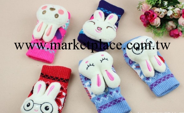 冬季保暖可愛卡通兔子頭露指手套針織手套批發批發・進口・工廠・代買・代購