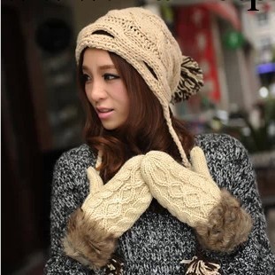 韓國可愛女士冬季純手工編織加厚保暖毛毛時尚掛脖毛線手套批發批發・進口・工廠・代買・代購