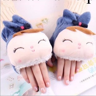 最新款韓版可愛卡通公仔女士半指毛絨保暖手套 冬季手套批發工廠,批發,進口,代購