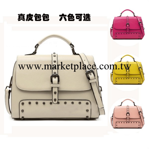 2104春季新款 歐美風尚鉚釘真皮清新休閒廣州批發單肩手提潮女包工廠,批發,進口,代購