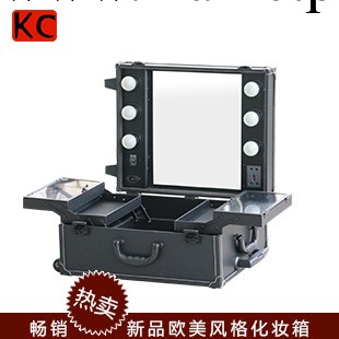 歐美復古專業拉桿化妝箱大號 pu化妝箱雙開帶燈箱化妝工具箱定做工廠,批發,進口,代購