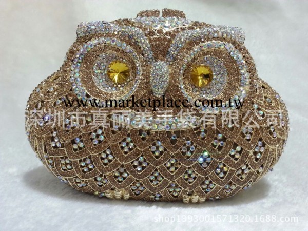 真麗美 個性時尚爆款手拿包 手工鏤空水晶貓頭鷹晚宴包 晚禮手袋工廠,批發,進口,代購