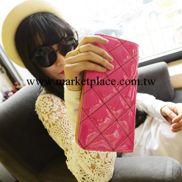 廠傢批發2014新款韓版薄女式錢夾漆皮女士錢包菱格長款皮夾手拿包工廠,批發,進口,代購