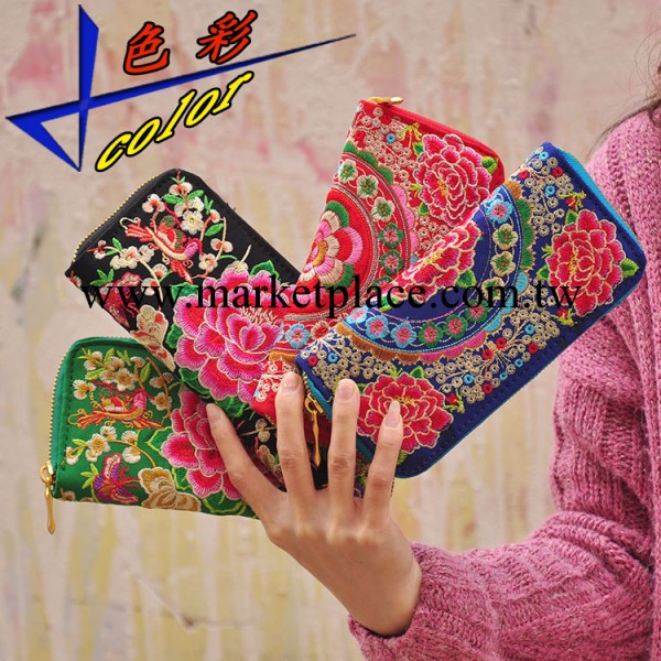 熱銷爆款民族風繡花錢包 雙面刺繡長款錢夾 中國風禮品手拿包批發工廠,批發,進口,代購