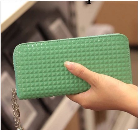 2014新韓版漆面鏈條格子糖果色女士長款拉鏈錢包手拿包批發工廠,批發,進口,代購