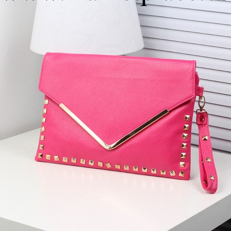 2014新款潮流日韓PU女包 復古鉚釘v字信封手拿包單肩斜跨包包工廠,批發,進口,代購
