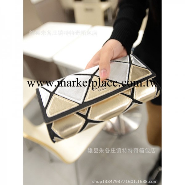 外貿新款韓版女包 時尚金銀幾何拼接折疊女式錢包 手拿包包 批發工廠,批發,進口,代購