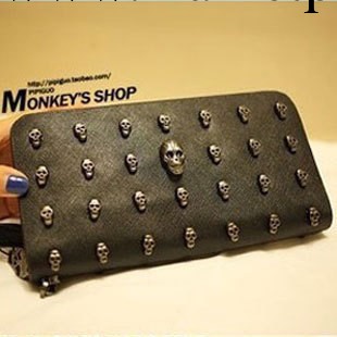 潮酷韓版2013新款錢包男女長款正品女式錢夾復古朋克骷髏頭手拿包工廠,批發,進口,代購