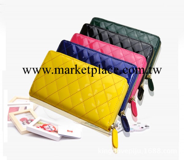 批發新款經典車縫線時尚單拉鏈真皮錢包錢夾 長款菱格紋手拿包工廠,批發,進口,代購