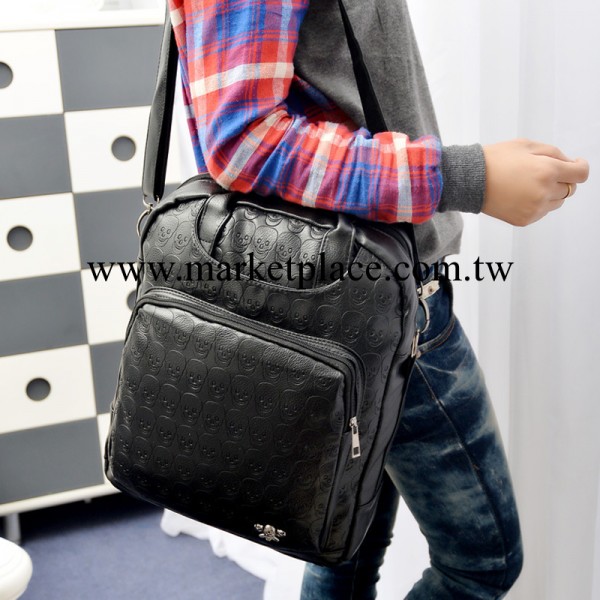 2013韓版潮學院風骷髏頭朋克鉚釘單肩斜挎兩用雙肩包女包 批發工廠,批發,進口,代購