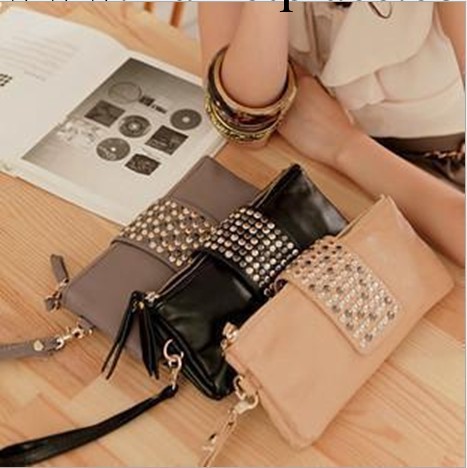 2014春季潮包新款英倫復古錢包女士卡包羊皮鉚釘中長款錢包手拿包工廠,批發,進口,代購