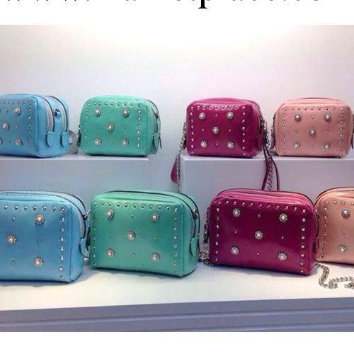 2014真皮牛皮珍珠水鉆花朵鉚釘包手拿包斜挎糖果色女包工廠,批發,進口,代購