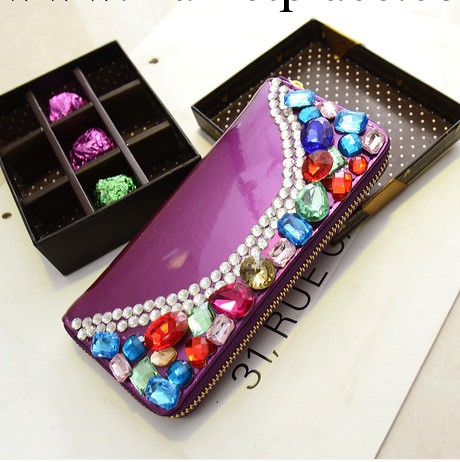 鑲鉆漆皮亮面2014年熱銷春夏新款長款女士錢包打牌迷你手拿包工廠,批發,進口,代購