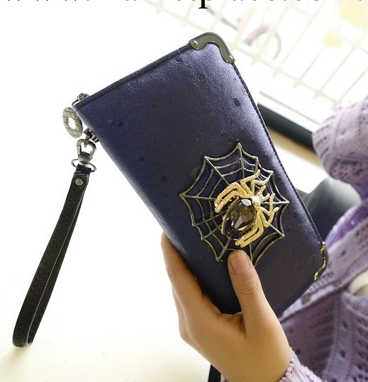 包包2014韓版新款復古朋克錢夾蜘蛛圖案雨點紋手拿包長款女式錢包工廠,批發,進口,代購