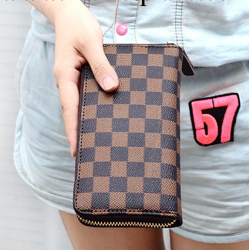 方格錢包 女士經典手拿包 長款單拉鏈壓花款女士錢包多卡位錢夾工廠,批發,進口,代購