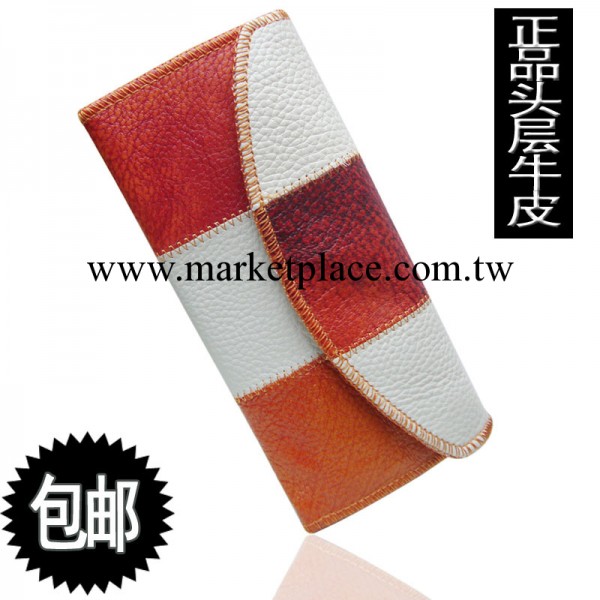 錢包批發長款女歐美多色牛皮拼接長款手拿包女包拼接彩色廠傢直銷工廠,批發,進口,代購