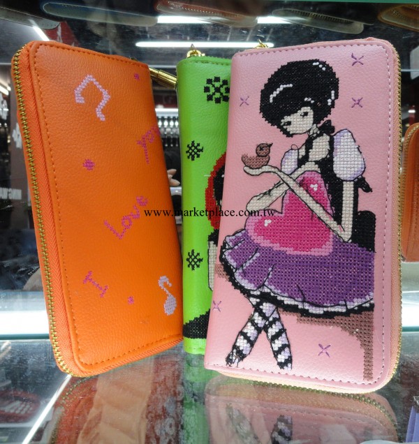 新款PU皮十字繡錢包女士十字繡單拉手拿包批發工廠,批發,進口,代購