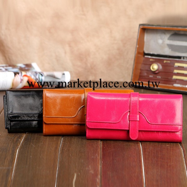 廠傢直銷 頭層牛皮油蠟牛皮女錢包皮夾錢夾 搭扣大容量手拿包工廠,批發,進口,代購
