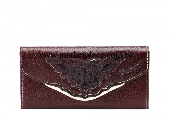 歐美復古女式錢夾壓花牛皮女士皮夾真皮女士手拿包工廠,批發,進口,代購
