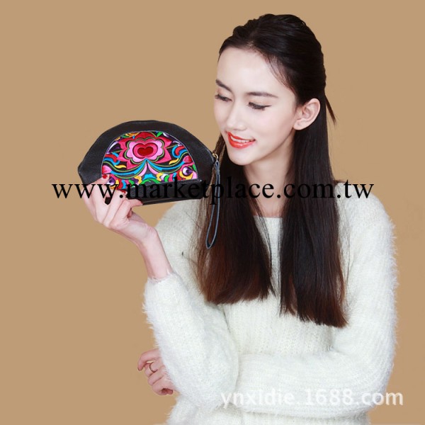 混批 民族風原創設計 頭層牛皮繡花半圓手拿包 零錢包 女包 多色工廠,批發,進口,代購